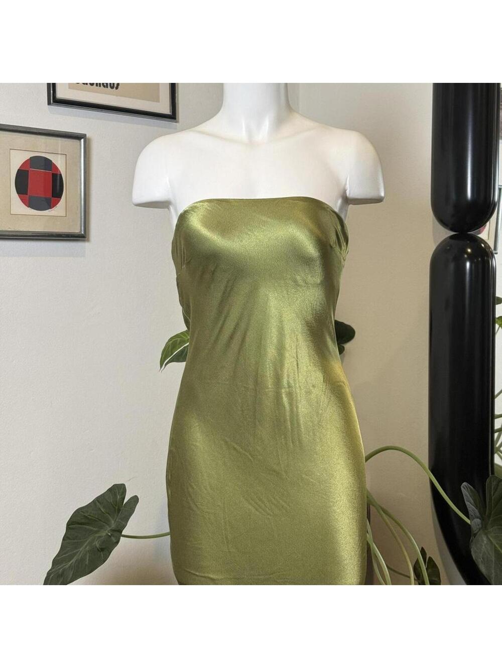 SNDYS Green Strapless Satin Dress